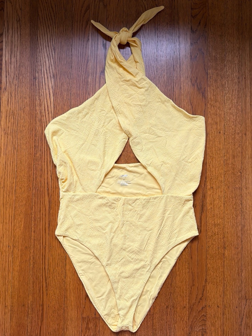 Textured Yellow Halter One-Piece Swimsuit